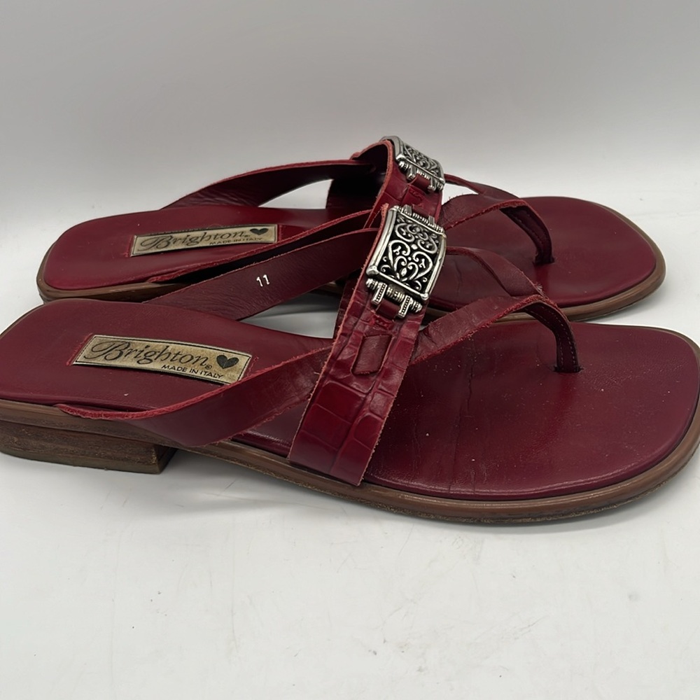 Brighton Red Leather Laura Sandals silver embellished Sz 7.5 - Picture 3 of 6